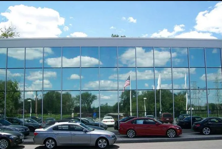 Mirrored 3M Silver P18 film on glass facade